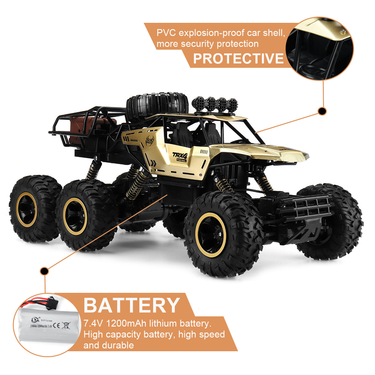 RC Monstertruck 6WD met LED Licht en Hoge Snelheid voor Offroad