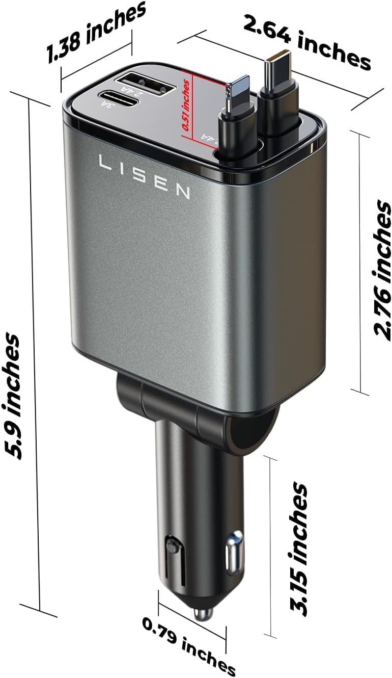 Uittrekbare Auto Lader 69W USB-C Snel Opladen