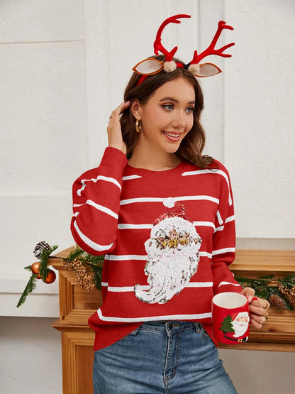 Kersttrui met Pailletten en Santa Print Groen Rood Zwart
