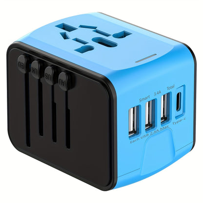 Reisstekker Adapter met 4 USB en Type-C, Wereldwijd en Snelladen - Velinix