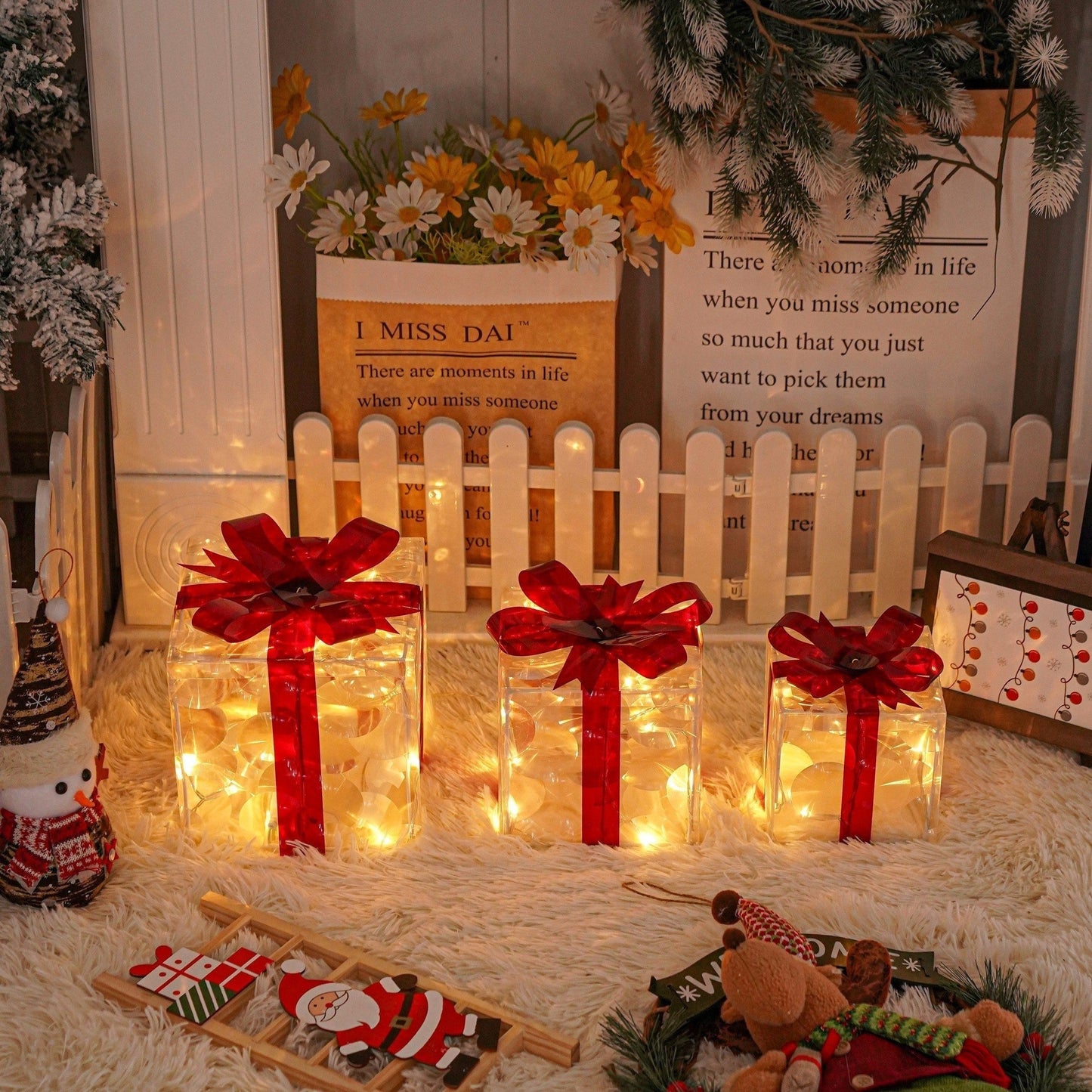 Kerstcadeauboxen LED Verlicht Set van 3 voor Binnen en Buiten