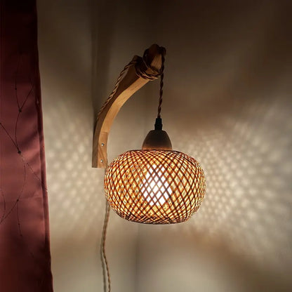 Bamboe Wandlamp Dimbaar met Stekker en Natuurlijk Design