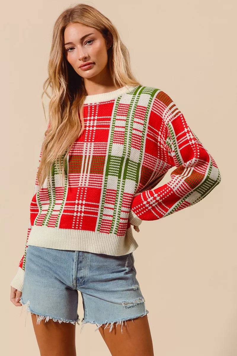 Kersttrui Rood Groen Geruit Ronde Hals Warm