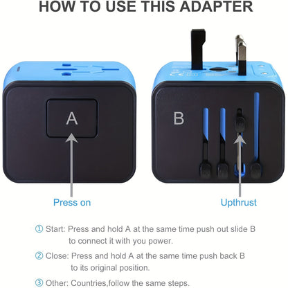 Reisstekker Adapter met 4 USB en Type-C, Wereldwijd en Snelladen