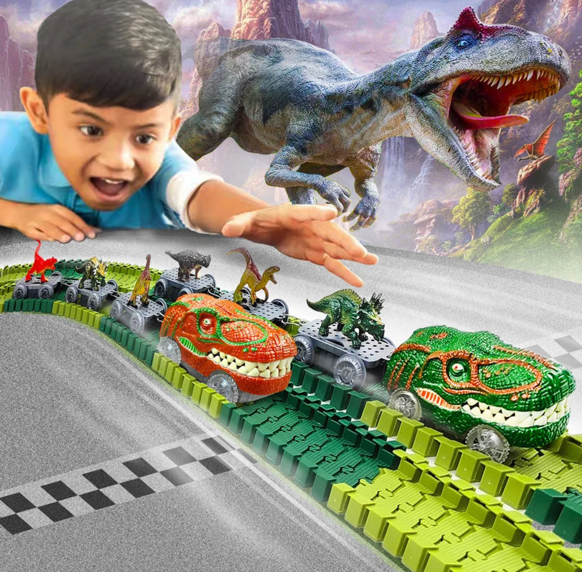 XXL Elektrische Dinosaurussen Racetrack Met Looping