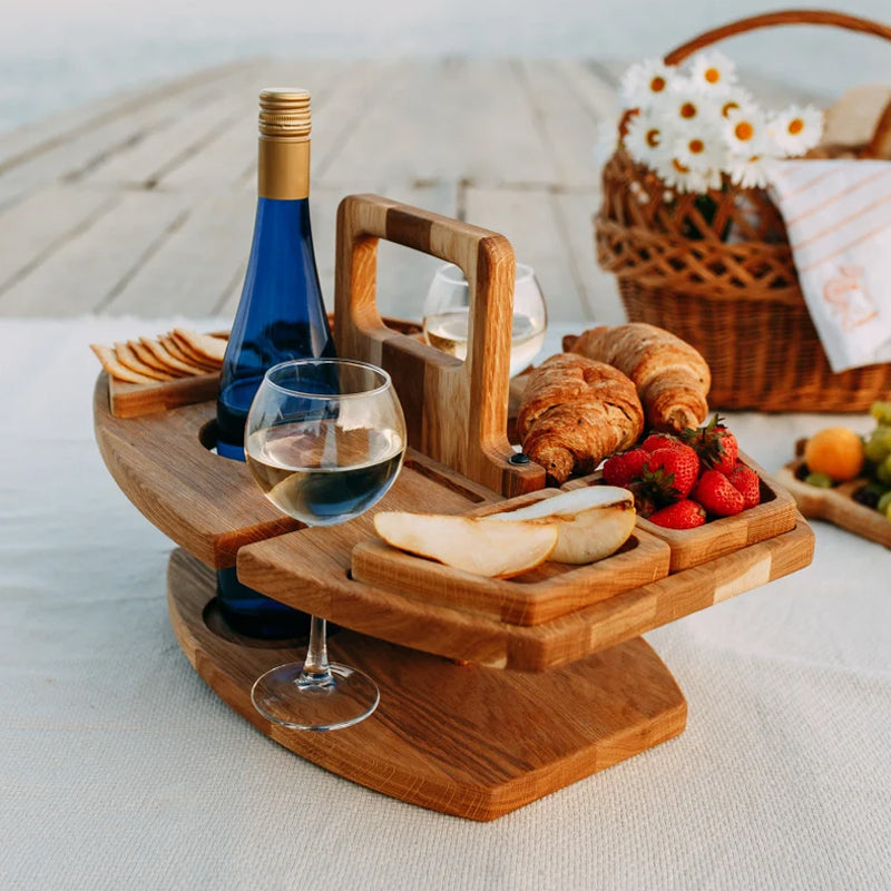 Draagbare Picknicktafel met Wijn- en Snackhouder voor Buiten