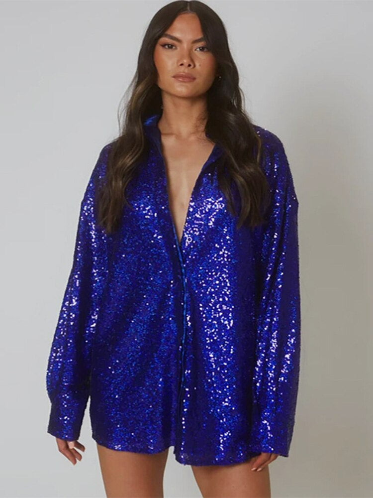 Dames Blouse Glitter Oversized Feestelijke Stijl