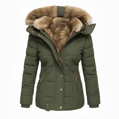 Dames Winterjas Warm Bontvoering Getailleerd Met Capuchon
