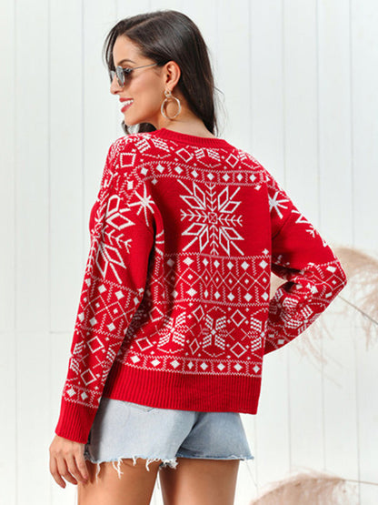 Kersttrui Rode Sneeuwvlokken Ronde Hals Festieve Design