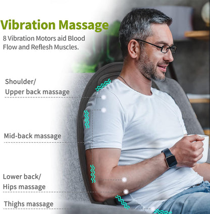 Autostoelkussen met Massage Verwarmd voor Rug en Dijen