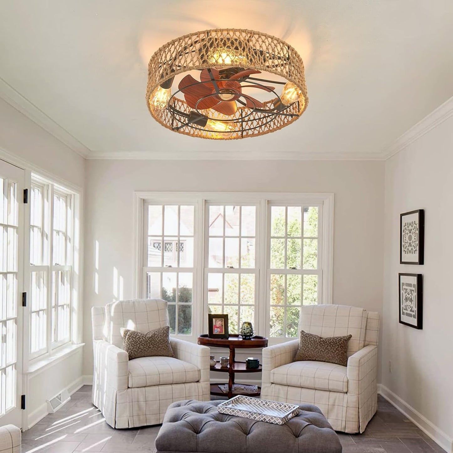 Bohemian Stijl Plafond Ventilatorlamp Houten Bladen