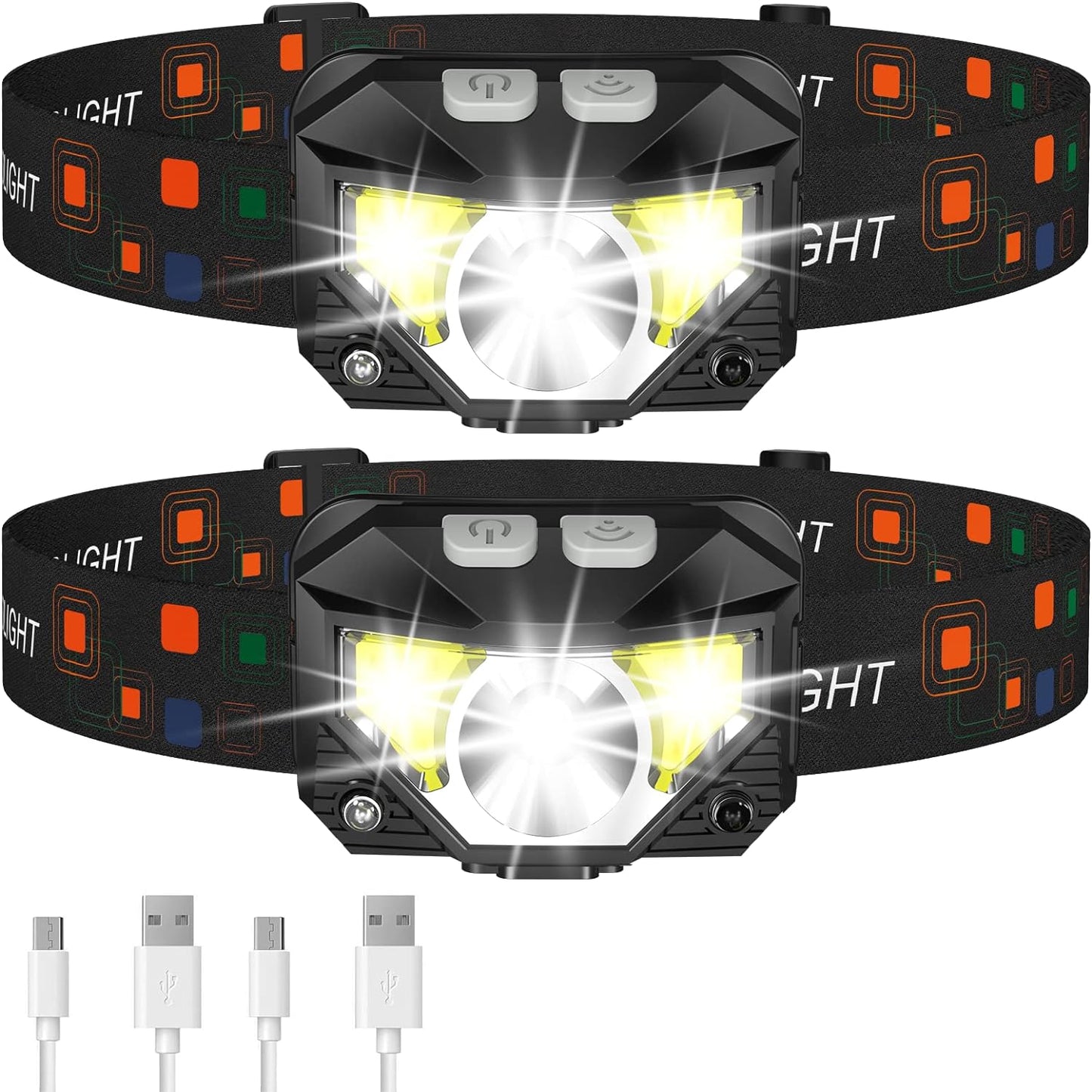 2-Pack Oplaadbare LED Hoofdlamp Waterdicht Met Bewegingssensor Helder - Velinix