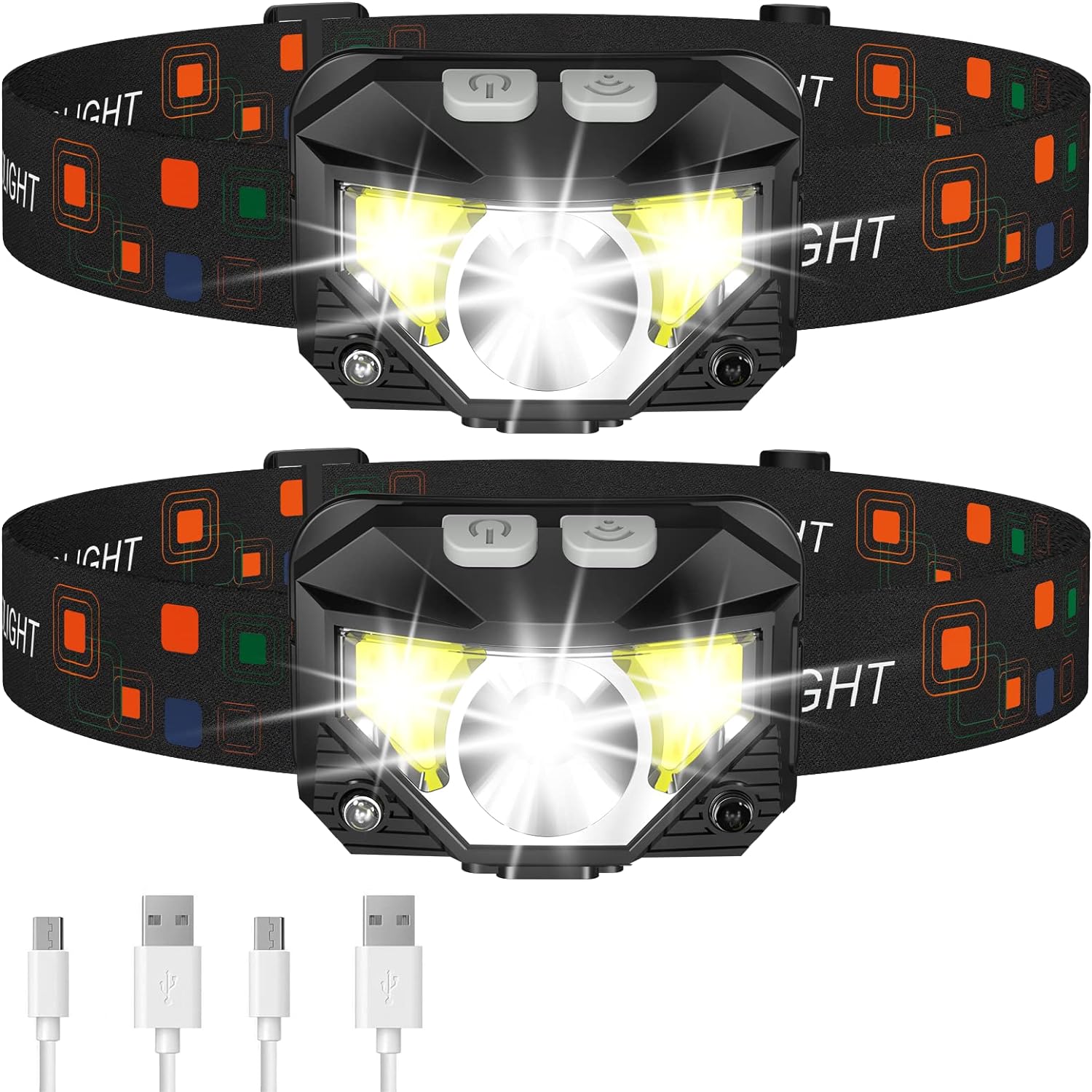 2-Pack Oplaadbare LED Hoofdlamp Waterdicht Met Bewegingssensor Helder - Velinix