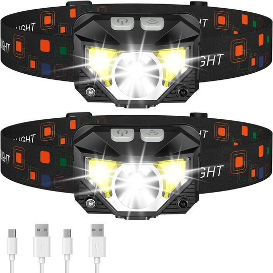2-Pack Oplaadbare LED Hoofdlamp Waterdicht Met Bewegingssensor Helder - Velinix