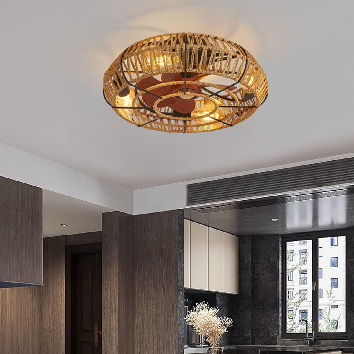 Bohemian Stijl Plafond Ventilatorlamp Houten Bladen