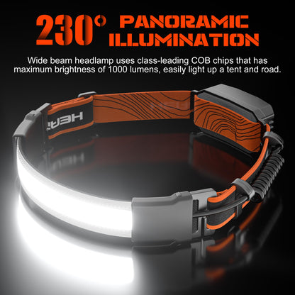 Oplaadbare Hoofdlamp 1000 Lumens Waterdicht Oranje 2-Pack