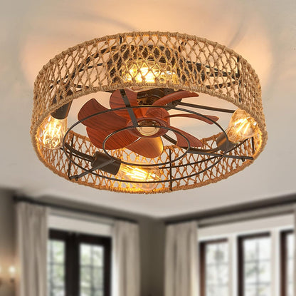 Bohemian Stijl Plafond Ventilatorlamp Houten Bladen