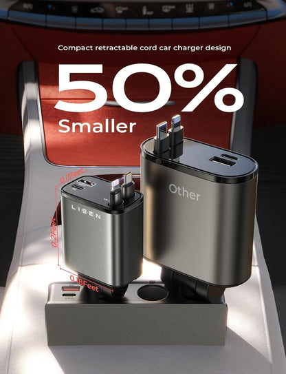 Uittrekbare Auto Lader 69W USB-C Snel Opladen