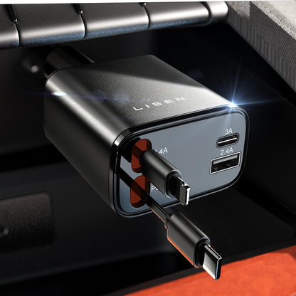 Uittrekbare Auto Lader 69W USB-C Snel Opladen