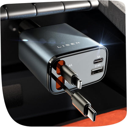 Uittrekbare Auto Lader 69W USB-C Snel Opladen