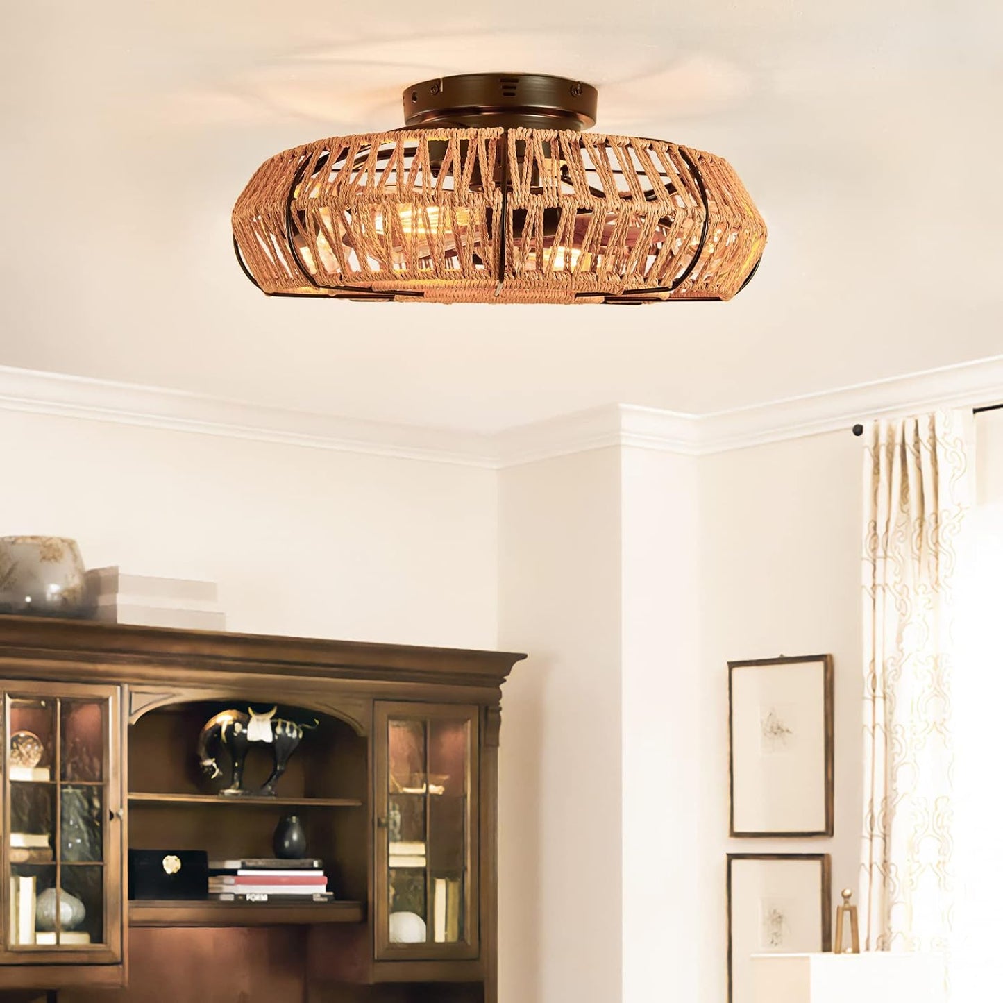Bohemian Stijl Plafond Ventilatorlamp Houten Bladen