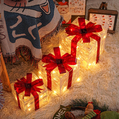 Kerstcadeauboxen LED Verlicht Set van 3 voor Binnen en Buiten