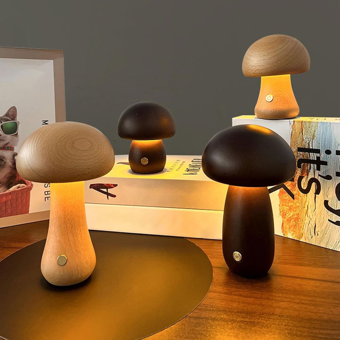 Houten LED Nachtlampje Dimbaar met USB Oplader - Velinix