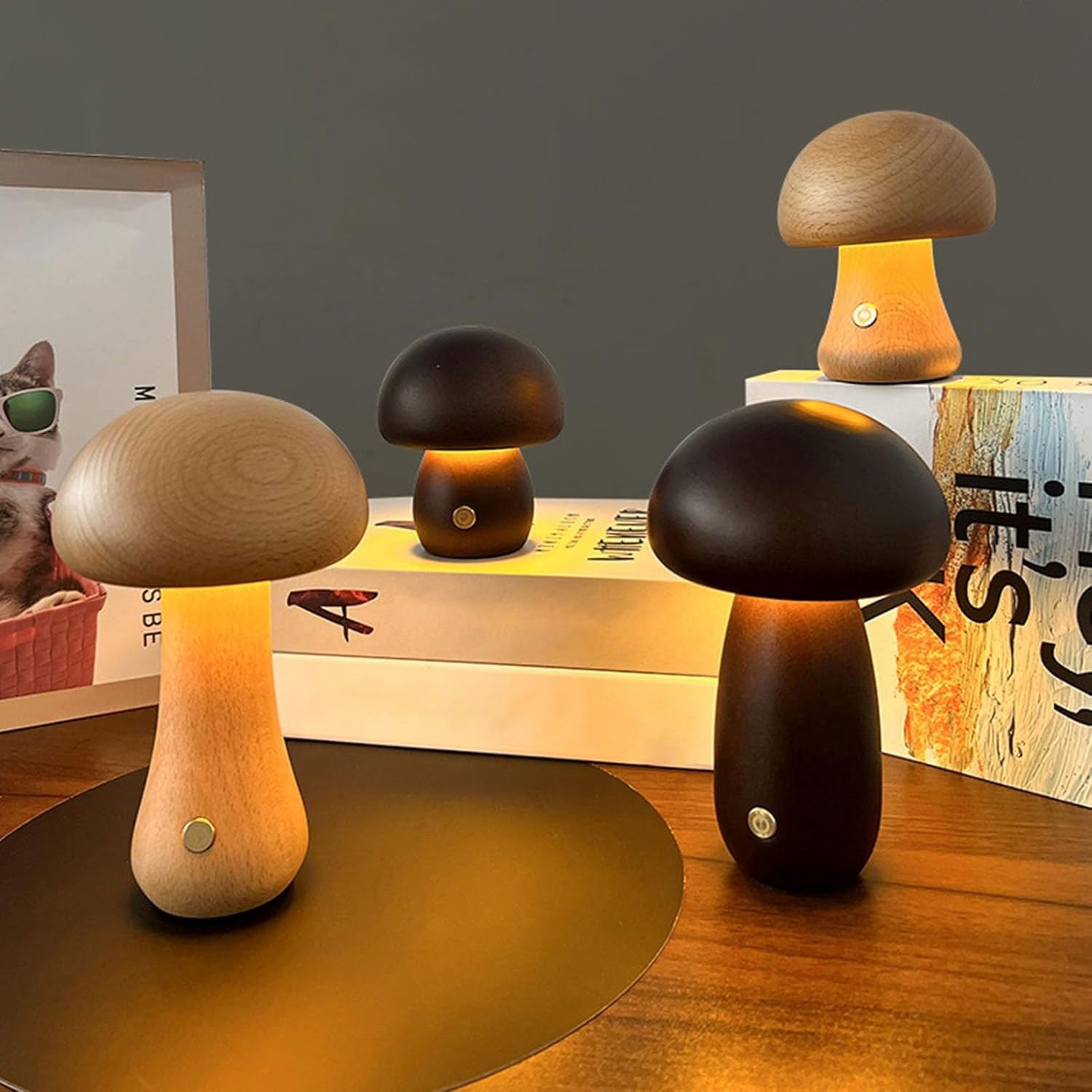 Houten LED Nachtlampje Dimbaar met USB Oplader - Velinix
