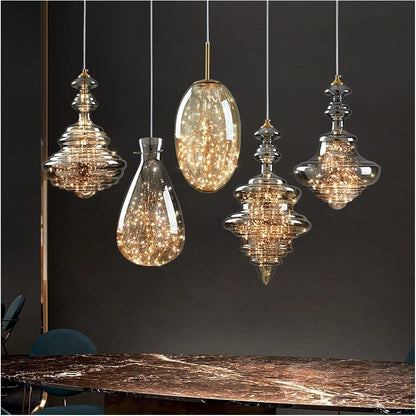 Glas Hanglamp Grijze Kleur met Sterrenhemel Effect Modern Design - Velinix