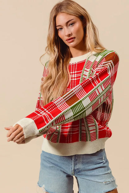 Kersttrui Rood Groen Geruit Ronde Hals Warm
