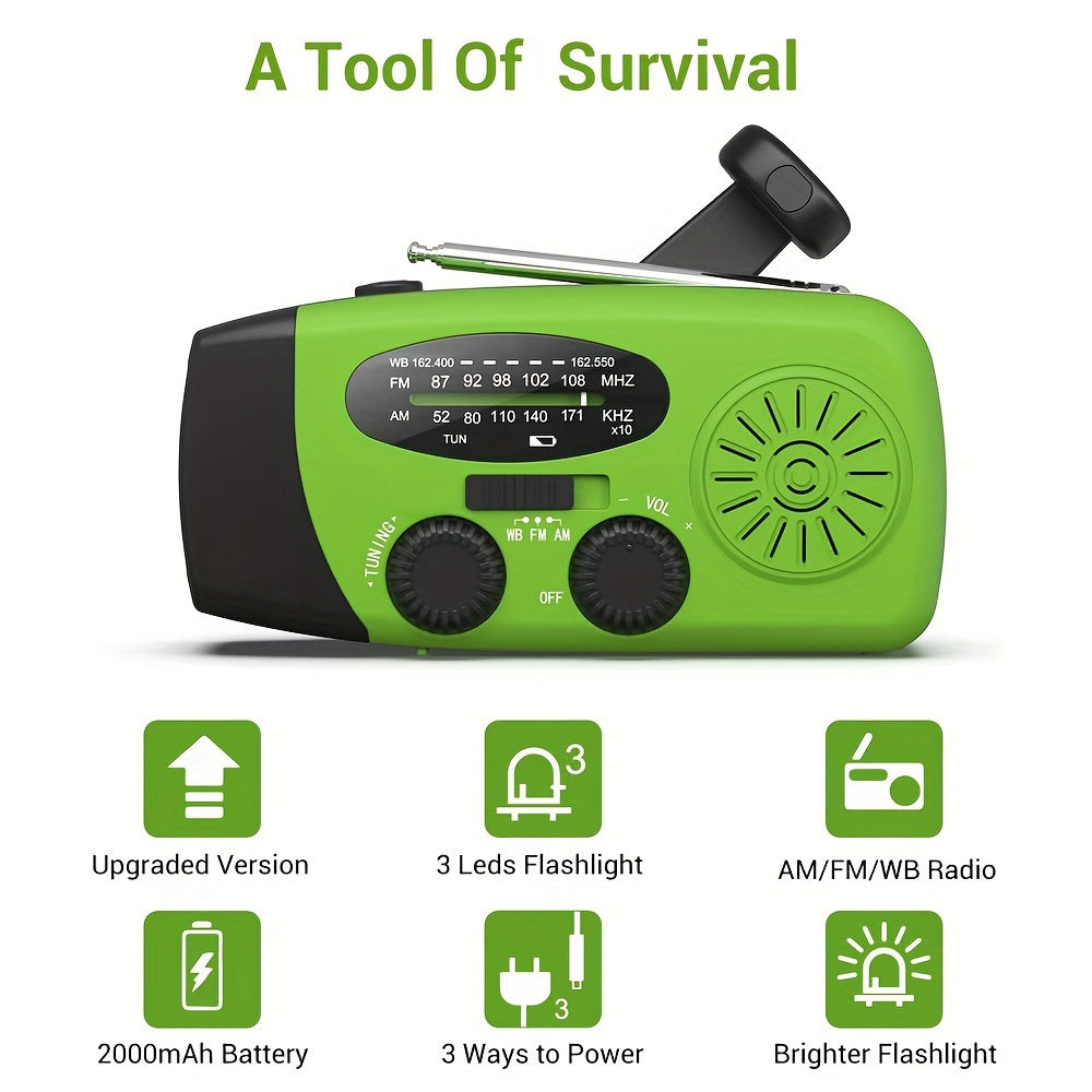 Noodradio met Powerbank, Zonne-energie, Handcrank en Zaklamp voor Buiten