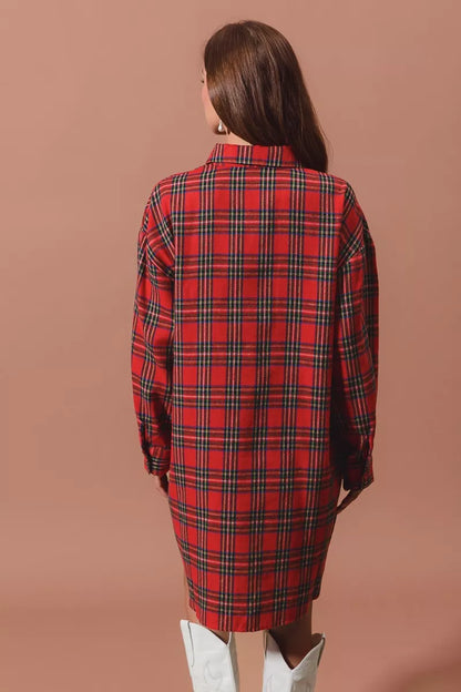 Rode Kerst Jurk Ruitpatroon Oversized Blouse Stijl