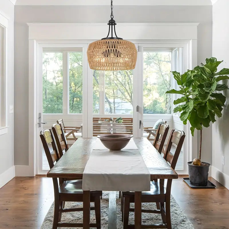 Boho Kroonluchter Hanglamp 3 Lichten Gevlochten Rattan Stijl