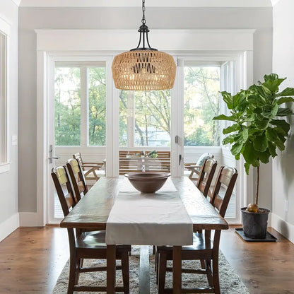 Boho Kroonluchter Hanglamp 3 Lichten Gevlochten Rattan Stijl