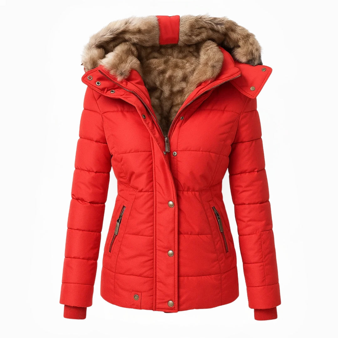 Dames Winterjas Warm Bontvoering Getailleerd Met Capuchon