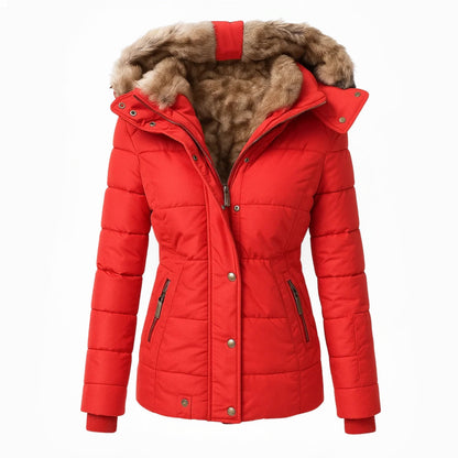 Dames Winterjas Warm Bontvoering Getailleerd Met Capuchon
