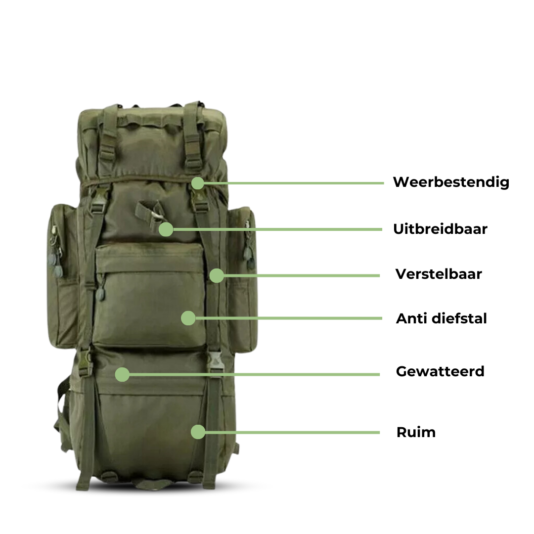 Grote Waterbestendige Rugzak 70L voor Backpacken en Reizen