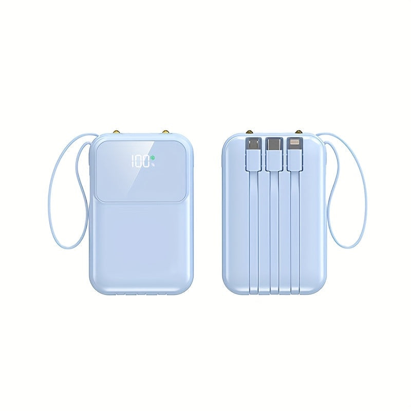 Draagbare Powerbank 10000mAh Snelladen met LED-display en Kabels