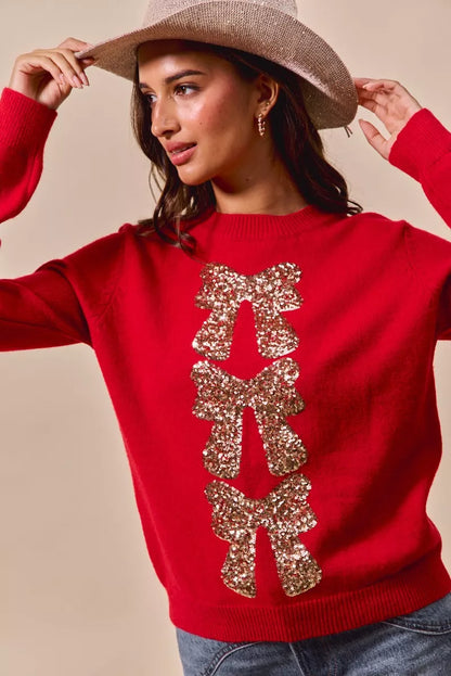 Kersttrui Rood met Pailletten en Strik Design