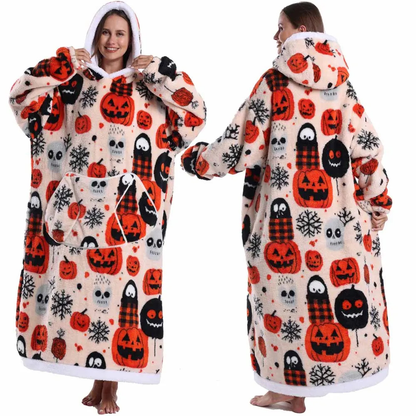Oversized Flanel Deken Hoodie Warm en Zachte Draagdeken