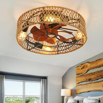 Bohemian Stijl Plafond Ventilatorlamp Houten Bladen