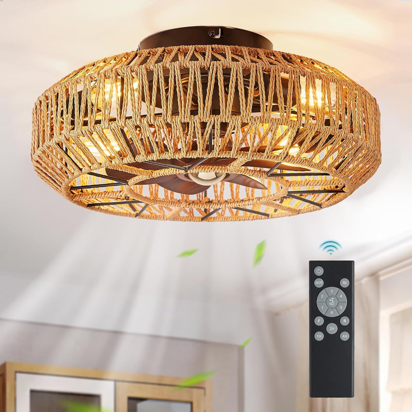 Bohemian Stijl Plafond Ventilatorlamp Houten Bladen