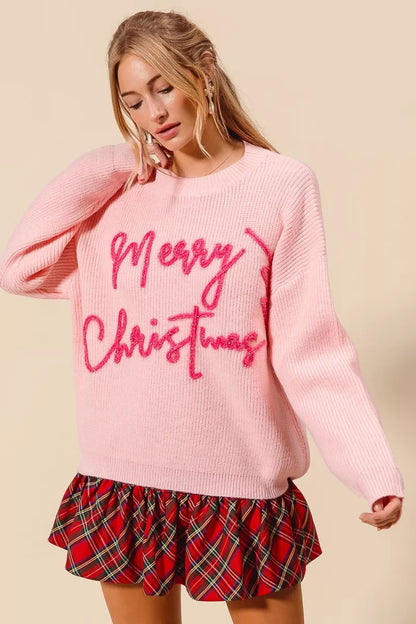 Roze Kersttrui Glitter met Weihnachten Tekst