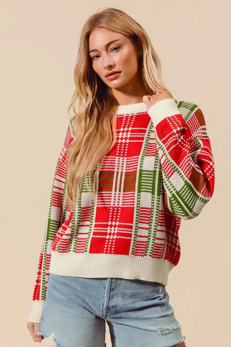Kersttrui Rood Groen Geruit Ronde Hals Warm