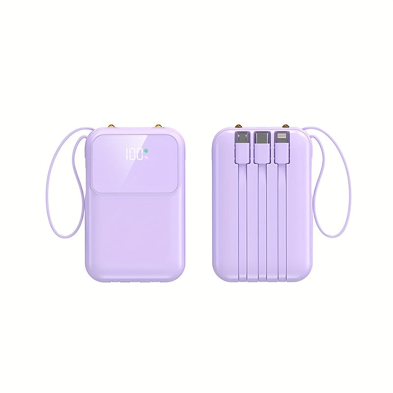 Draagbare Powerbank 10000mAh Snelladen met LED-display en Kabels