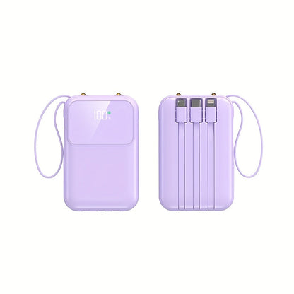 Draagbare Powerbank 10000mAh Snelladen met LED-display en Kabels