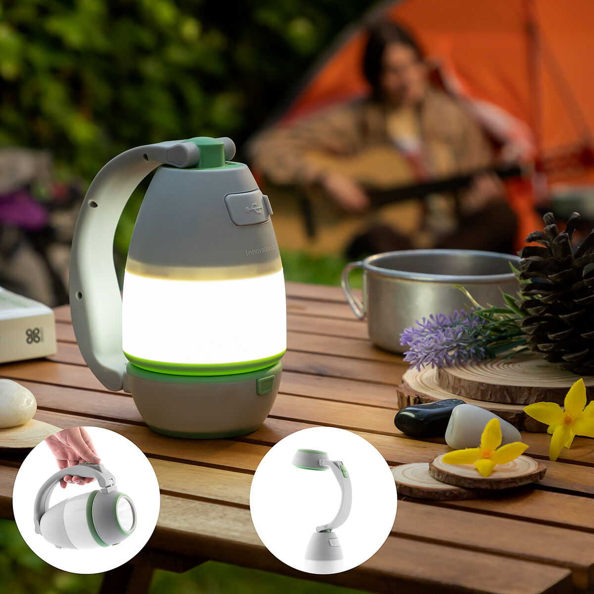 Kampeerlamp Oplaadbaar met Powerbank en Zaklamp 3-in-1 - Velinix