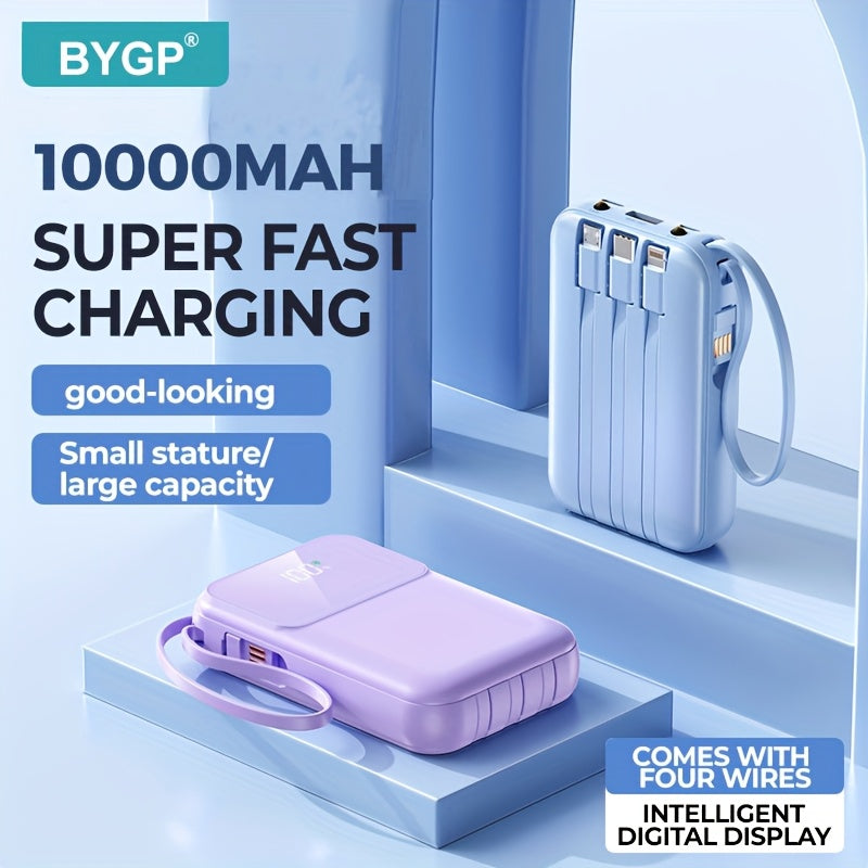 Draagbare Powerbank 10000mAh Snelladen met LED-display en Kabels