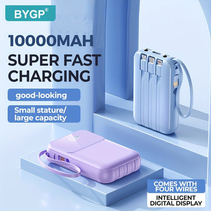 Draagbare Powerbank 10000mAh Snelladen met LED-display en Kabels