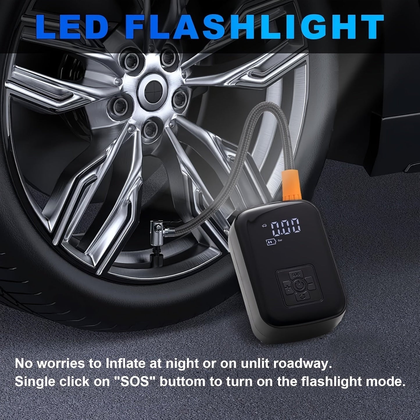 Draagbare Luchtcompressor met Digitaal Display en LED Lamp